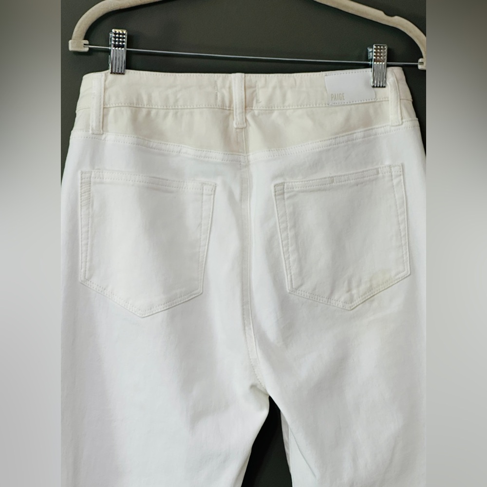 PAIGE Ecru Sunrise Stella Jean 2-panel 30 Fray Raw Hem Split Crop Straight Denim - Picture 9 of 16